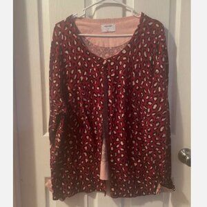 Old Navy Cardigan Sweater Burgundy Animal Print SZ Woman XXL